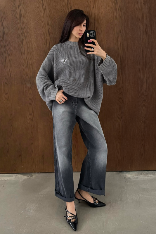 Джемпер объемный вязаный HRTG GREY